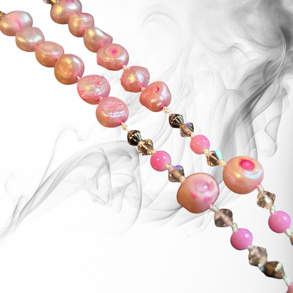 Hand Crafted Necklace Pearls Pink Cultured Authentic Hand-Knotted Silk - Picture 5 of 7